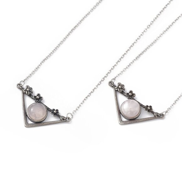 2/$25 NWOT natural Rose Quartz triangle Flower floral necklace Gemstone Pendant - Picture 2 of 3